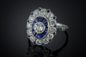 OLD EUROPEAN CUT DIAMOND AND SAPPHIRE TARGET RING. - SinCityFinds Jewelry