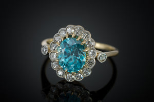 BLUE ZIRCON AND DIAMOND RING - SinCityFinds Jewelry