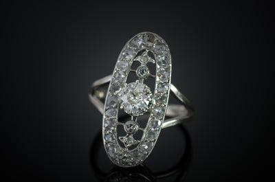 ELONGATED OVAL OLD CUT DIAMOND RING - SinCityFinds Jewelry