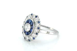 OLD EUROPEAN CUT DIAMOND AND SAPPHIRE TARGET RING. - SinCityFinds Jewelry