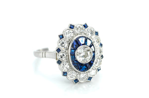 OLD EUROPEAN CUT DIAMOND AND SAPPHIRE TARGET RING. - SinCityFinds Jewelry