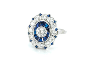 OLD EUROPEAN CUT DIAMOND AND SAPPHIRE TARGET RING. - SinCityFinds Jewelry