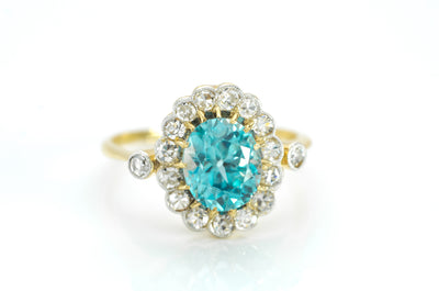BLUE ZIRCON AND DIAMOND RING - SinCityFinds Jewelry