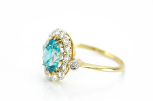 BLUE ZIRCON AND DIAMOND RING - SinCityFinds Jewelry