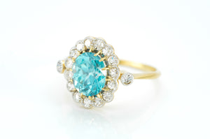 BLUE ZIRCON AND DIAMOND RING - SinCityFinds Jewelry