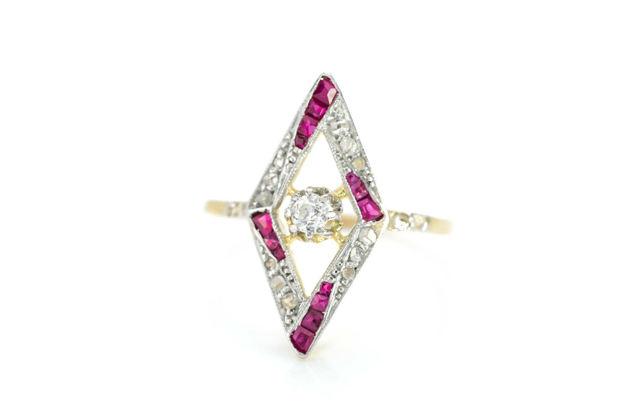 ART DECO RUBY AND DIAMOND KITE SHAPED RING - SinCityFinds Jewelry