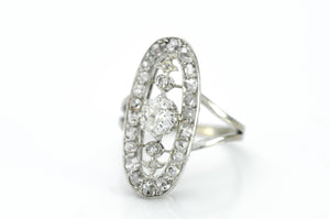 ELONGATED OVAL OLD CUT DIAMOND RING - SinCityFinds Jewelry