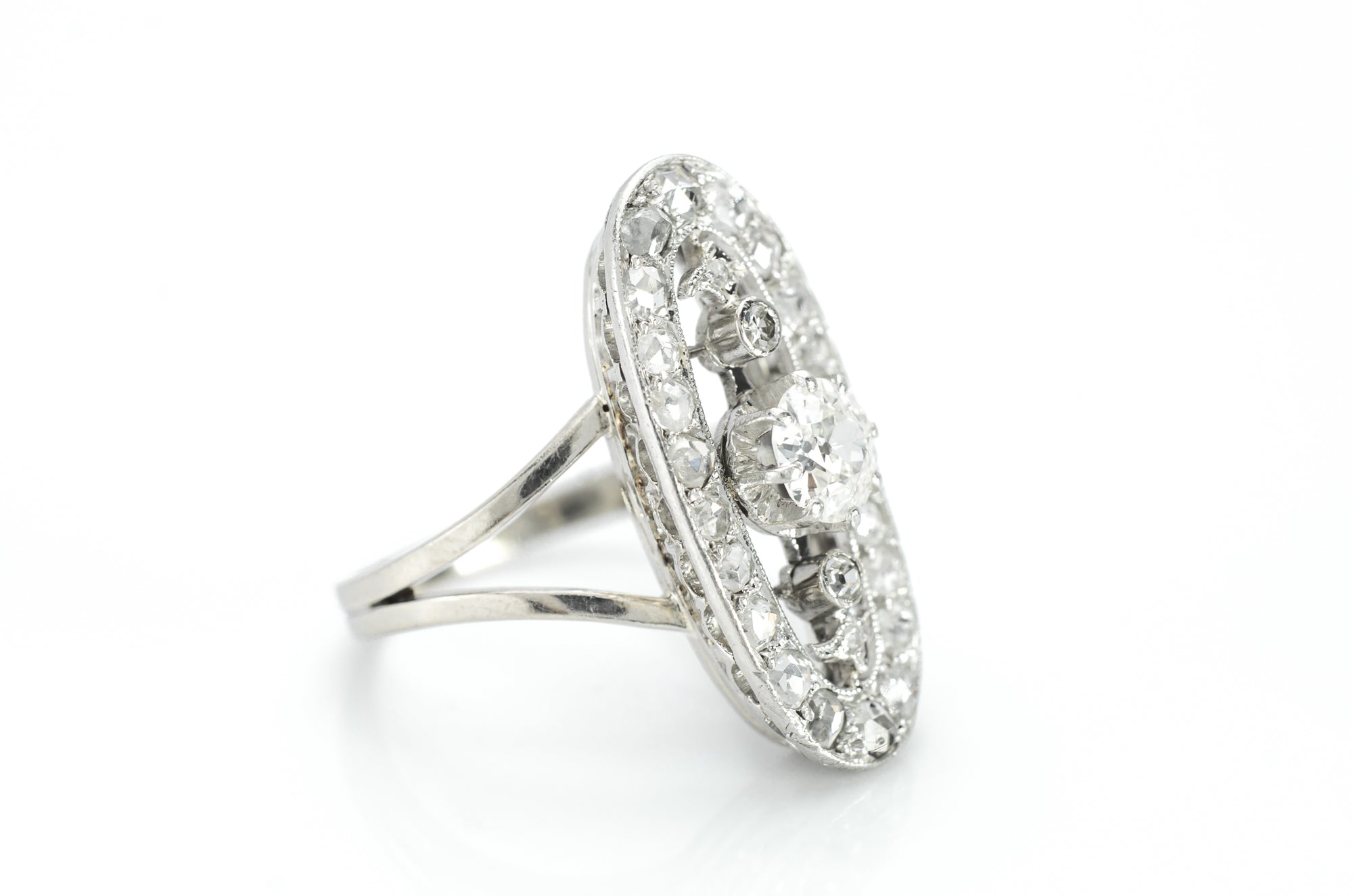 ELONGATED OVAL OLD CUT DIAMOND RING - SinCityFinds Jewelry