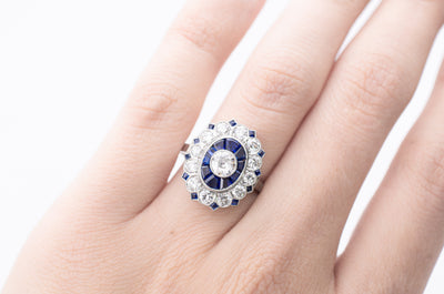 OLD EUROPEAN CUT DIAMOND AND SAPPHIRE TARGET RING. - SinCityFinds Jewelry