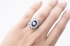 OLD EUROPEAN CUT DIAMOND AND SAPPHIRE TARGET RING. - SinCityFinds Jewelry