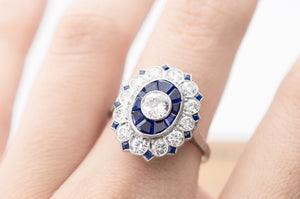 OLD EUROPEAN CUT DIAMOND AND SAPPHIRE TARGET RING. - SinCityFinds Jewelry