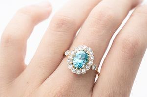 BLUE ZIRCON AND DIAMOND RING - SinCityFinds Jewelry