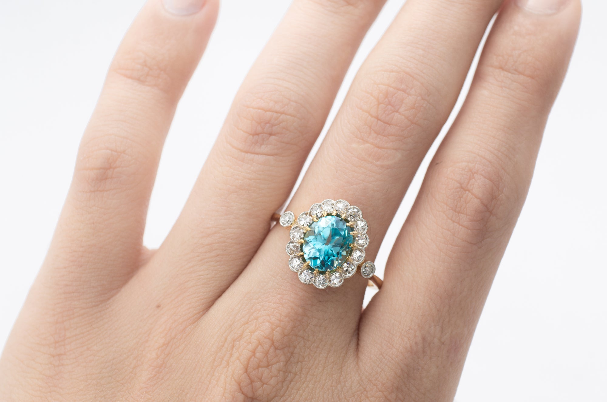 BLUE ZIRCON AND DIAMOND RING - SinCityFinds Jewelry