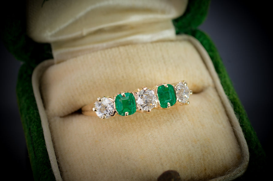 DIAMOND AND EMERALD FIVE STONE BAND - SinCityFinds Jewelry