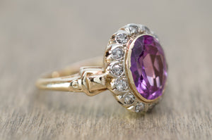 VINTAGE AMETHYST AND SINGLE CUT DIAMOND RING - SinCityFinds Jewelry