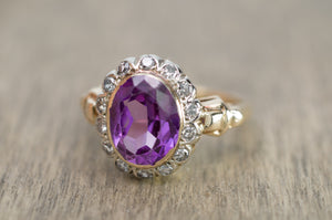 VINTAGE AMETHYST AND SINGLE CUT DIAMOND RING - SinCityFinds Jewelry