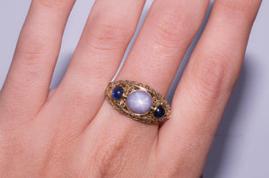 4.62CTW VINTAGE STAR SAPPHIRE CABOCHON RING - SinCityFinds Jewelry