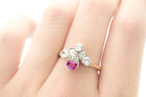 ANTIQUE NATURAL RUBY AND OLD CUT DIAMOND RING - SinCityFinds Jewelry