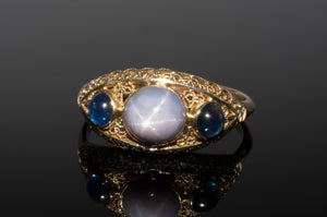 4.62CTW VINTAGE STAR SAPPHIRE CABOCHON RING - SinCityFinds Jewelry