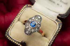 SAPPHIRE AND ROSE CUT DIAMOND RING - SinCityFinds Jewelry