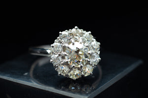 1.7CTW OLD EUROPEAN CUT DIAMOND HALO RING IN PLATINUM - SinCityFinds Jewelry