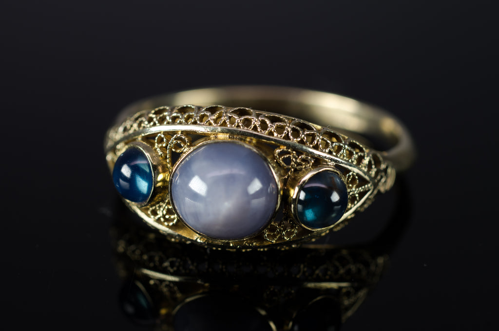 4.62CTW VINTAGE STAR SAPPHIRE CABOCHON RING - SinCityFinds Jewelry