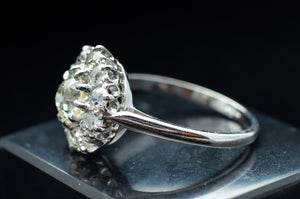 1.7CTW OLD EUROPEAN CUT DIAMOND HALO RING IN PLATINUM - SinCityFinds Jewelry