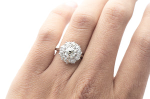 1.7CTW OLD EUROPEAN CUT DIAMOND HALO RING IN PLATINUM - SinCityFinds Jewelry