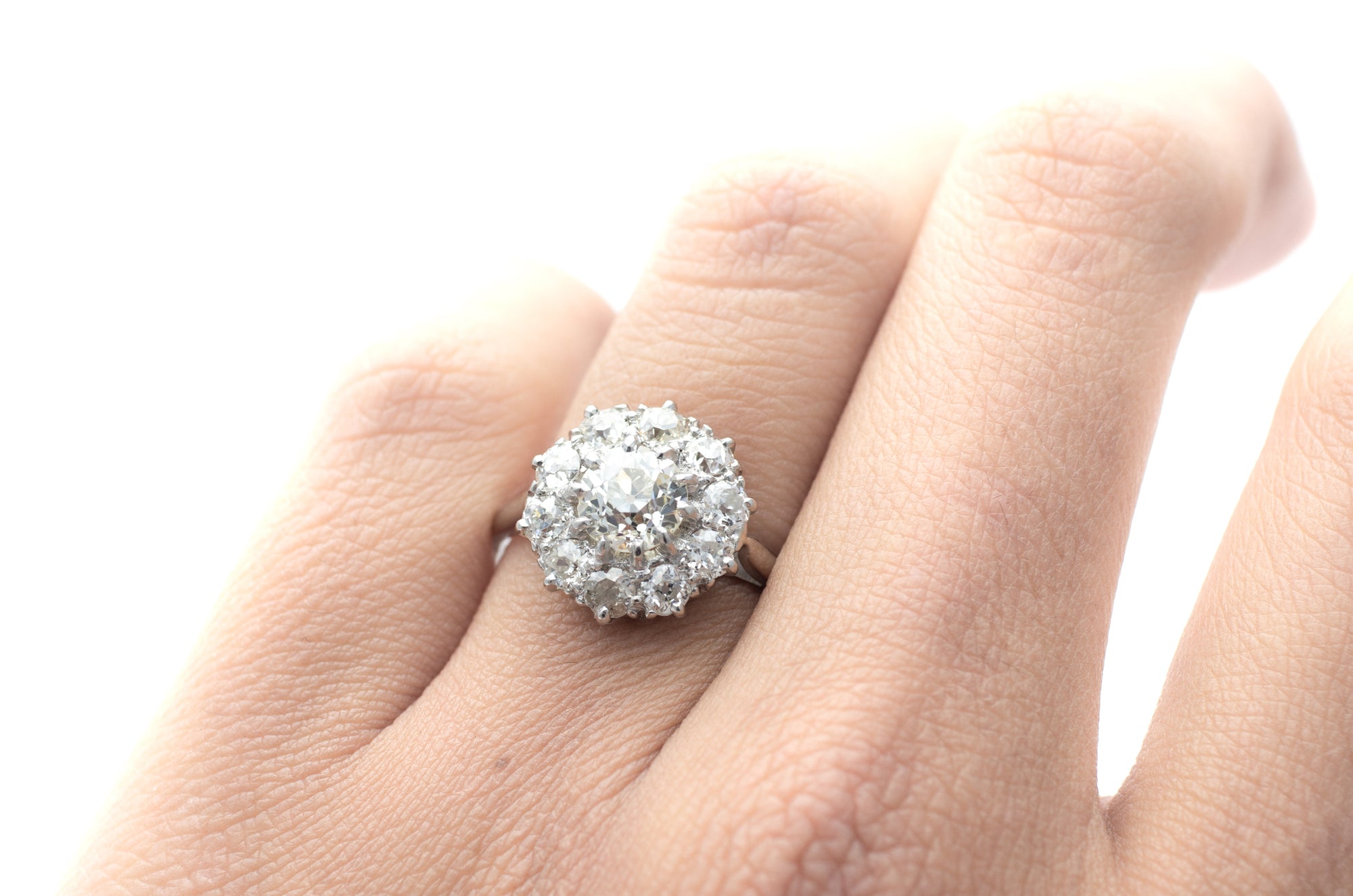 1.7CTW OLD EUROPEAN CUT DIAMOND HALO RING IN PLATINUM - SinCityFinds Jewelry