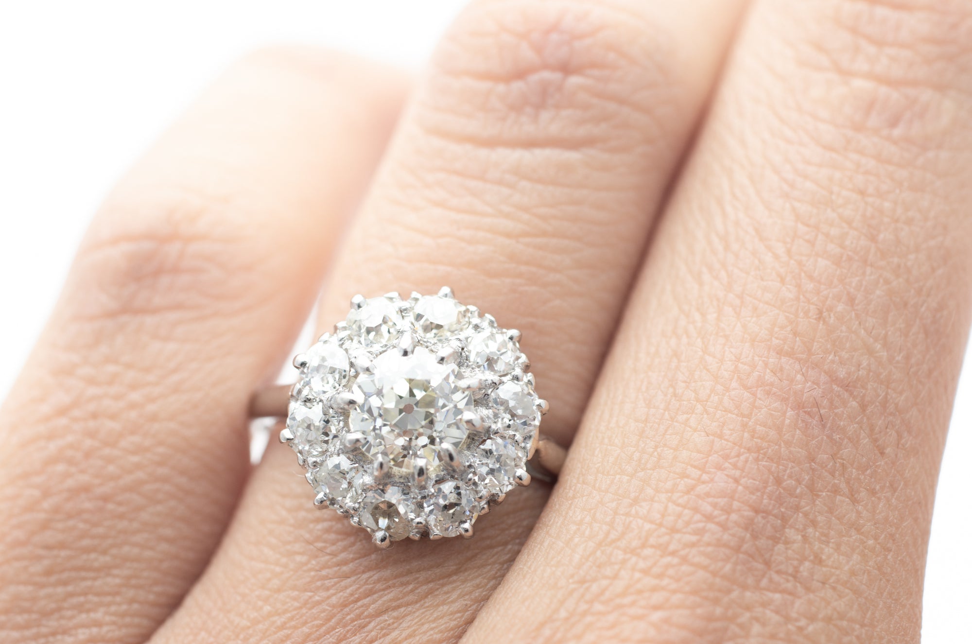 1.7CTW OLD EUROPEAN CUT DIAMOND HALO RING IN PLATINUM - SinCityFinds Jewelry
