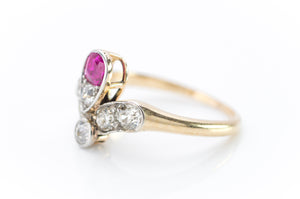 ANTIQUE NATURAL RUBY AND OLD CUT DIAMOND RING - SinCityFinds Jewelry