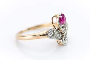 ANTIQUE NATURAL RUBY AND OLD CUT DIAMOND RING - SinCityFinds Jewelry