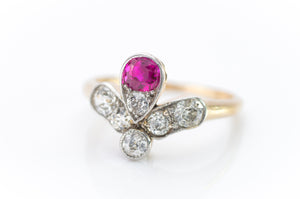 ANTIQUE NATURAL RUBY AND OLD CUT DIAMOND RING - SinCityFinds Jewelry