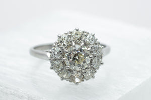 1.7CTW OLD EUROPEAN CUT DIAMOND HALO RING IN PLATINUM - SinCityFinds Jewelry