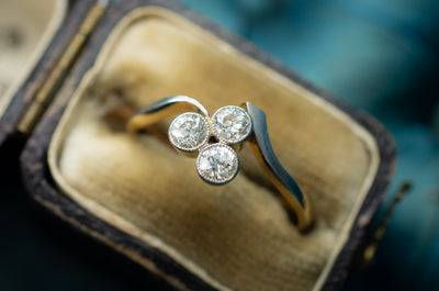 ANTIQUE TREEFOIL OLD EUROPEAN CUT DIAMOND RING - SinCityFinds Jewelry