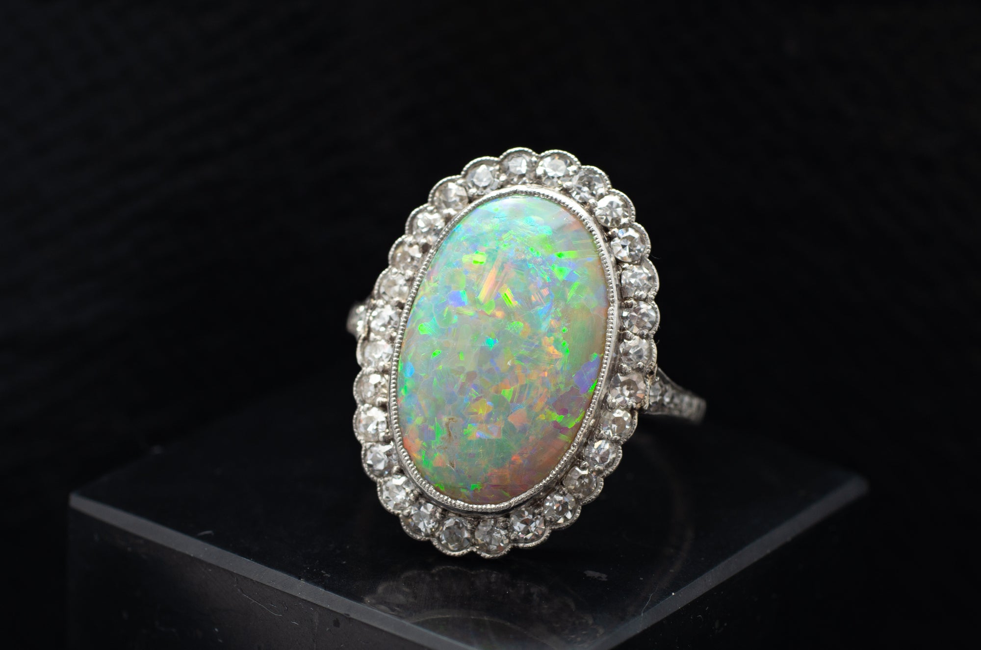 EDWARDIAN OPAL AND DIAMOND HALO RING - SinCityFinds Jewelry