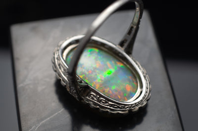 EDWARDIAN OPAL AND DIAMOND HALO RING - SinCityFinds Jewelry
