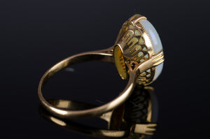 VINTAGE 18K YELLOW GOLD OPAL SOLITAIRE RING - SinCityFinds Jewelry