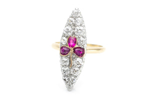 ANTIQUE RUBY AND OLD EUROPEAN CUT NAVETTE RING - SinCityFinds Jewelry