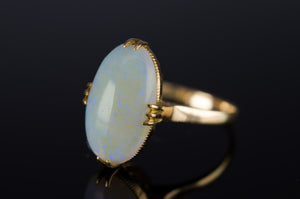 VINTAGE 18K YELLOW GOLD OPAL SOLITAIRE RING - SinCityFinds Jewelry