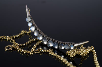 VINTAGE MOONSTONE CRESCENT BROOCH NECKLACE CONVERSION - SinCityFinds Jewelry