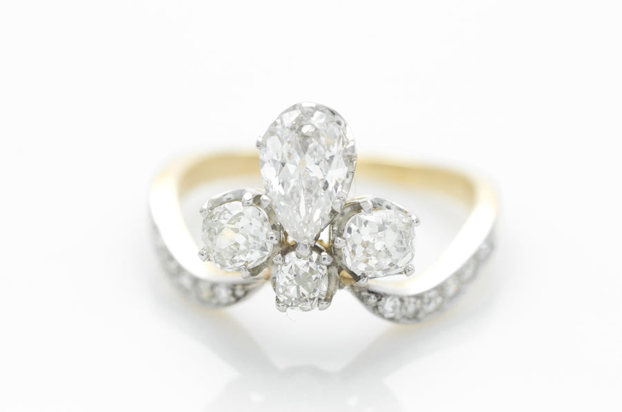 18k GOLD AND PLATINUM ANTIQUE CUT DIAMOND TIARA RING - SinCityFinds Jewelry