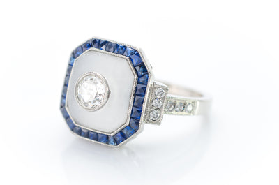 SAPPHIRE ROCK CRYSTAL AND DIAMOND RING IN PLATINUM - SinCityFinds Jewelry