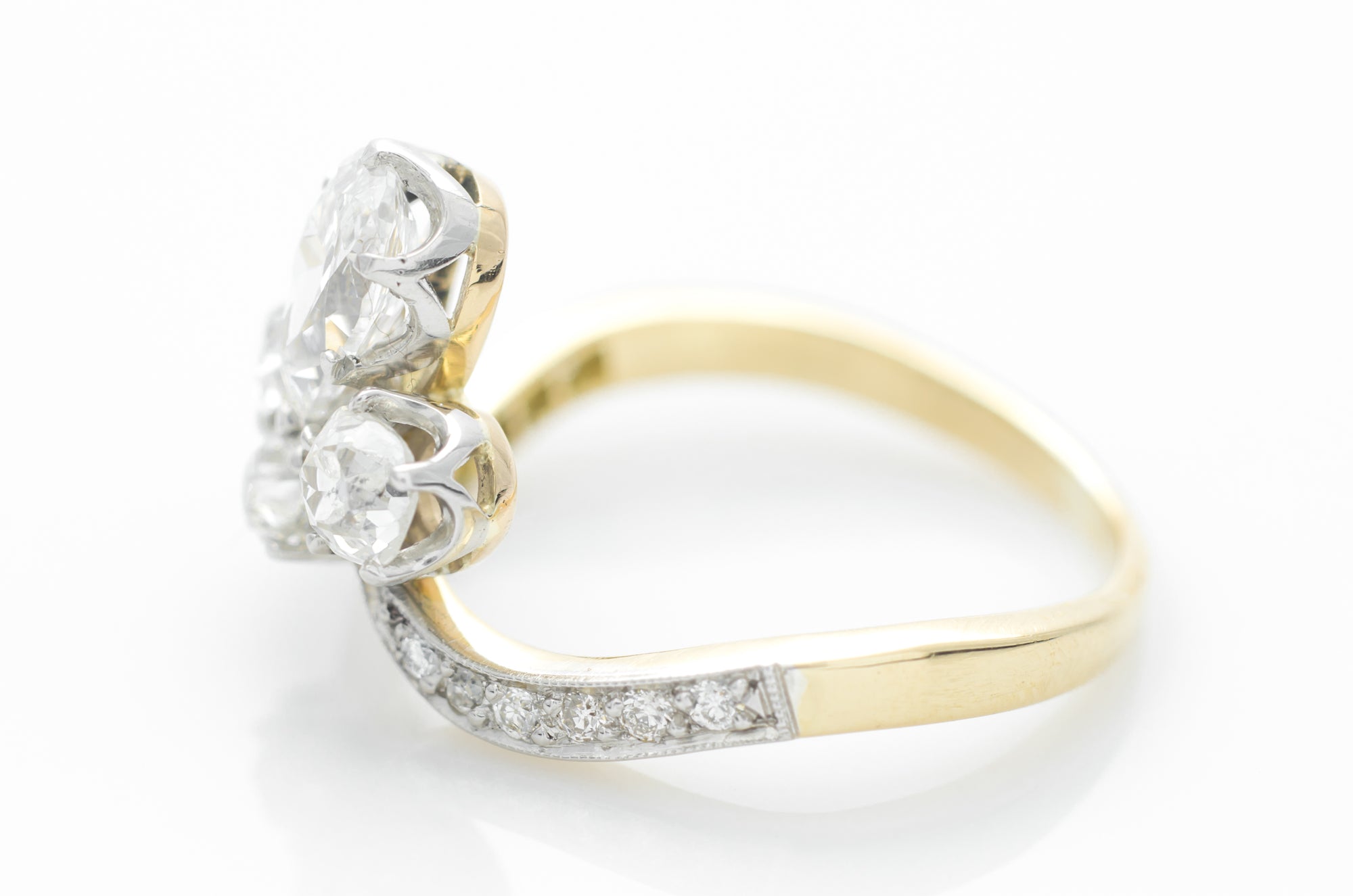 18k GOLD AND PLATINUM ANTIQUE CUT DIAMOND TIARA RING - SinCityFinds Jewelry