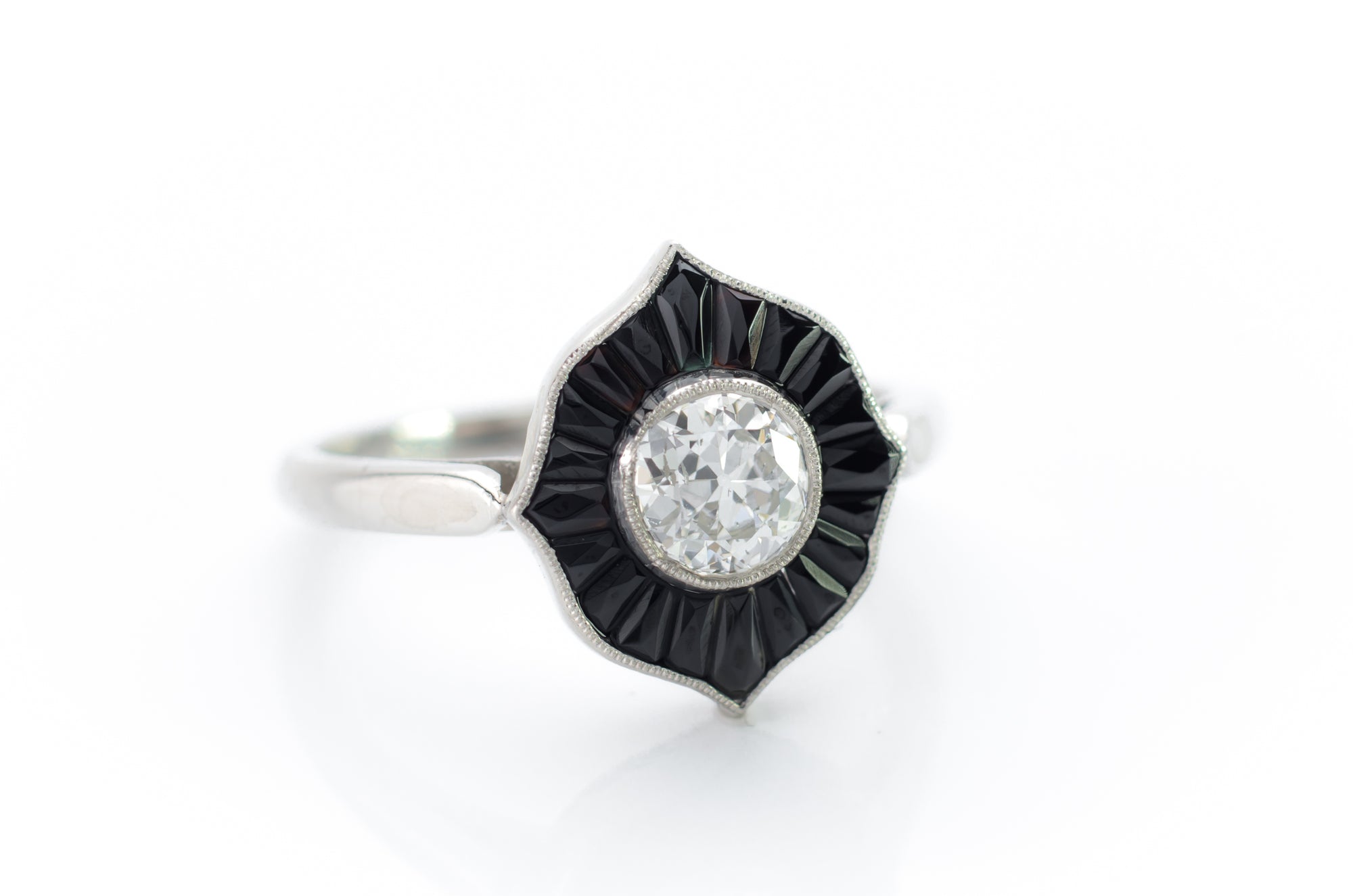 ONYX AND OLD EUROPEAN CUT DIAMOND RING - SinCityFinds Jewelry