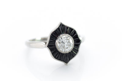 OLD EUROPEAN CUT AND ONYX RING - SinCityFinds Jewelry