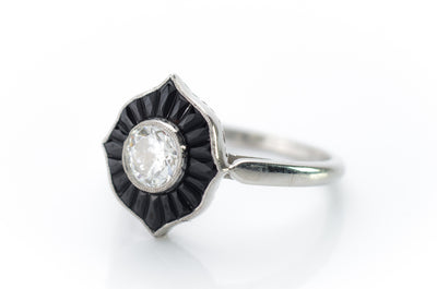 ONYX AND OLD EUROPEAN CUT DIAMOND RING - SinCityFinds Jewelry