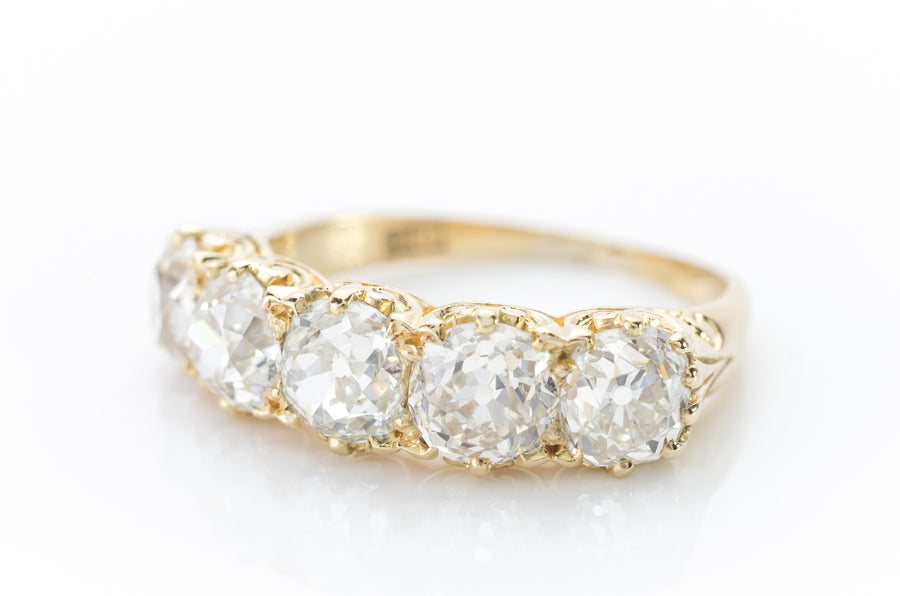 3.7CTW OLD MINE CUT FIVE STONE BAND - SinCityFinds Jewelry
