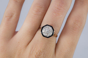 BLACK ENAMEL AND OLD MINE CUT CLUSTER RING - SinCityFinds Jewelry