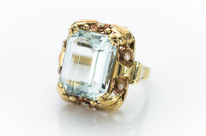 AQUAMARINE RING IN TRI COLOR GOLD SETTING - SinCityFinds Jewelry